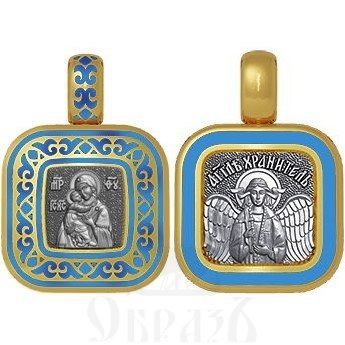 нательная икона божия матерь владимирская, серебро 925 проба с золочением и эмалью (арт. 01.108)