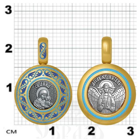 нательная икона святая праведная анна, серебро 925 проба с золочением и эмалью (арт. 01.005)