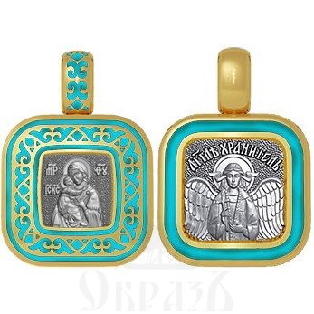 нательная икона божия матерь владимирская, серебро 925 проба с золочением и эмалью (арт. 01.108)