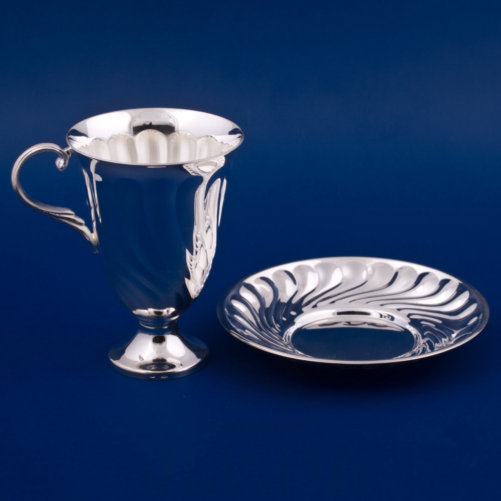 серебряная чашка с блюдцем (мстерский ювелир с33687601925) серебро 925 пробы