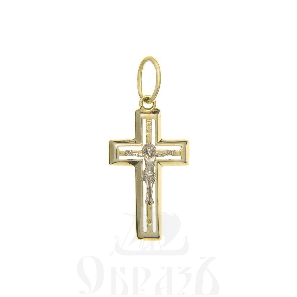 золотой крест с молитвой "спаси и сохрани", 585 проба желтого и белого цвета (арт. п10053-з5жб)