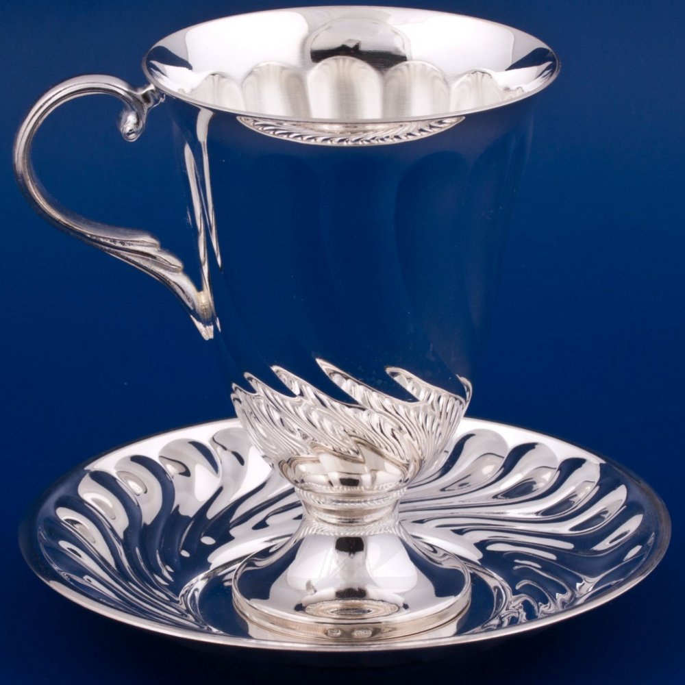 серебряная чашка с блюдцем (мстерский ювелир с33687601925) серебро 925 пробы