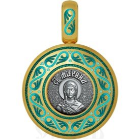 нательная икона святая великомученица марина (маргарита) антиохийская, серебро 925 проба с золочением и эмалью (арт. 01.027)