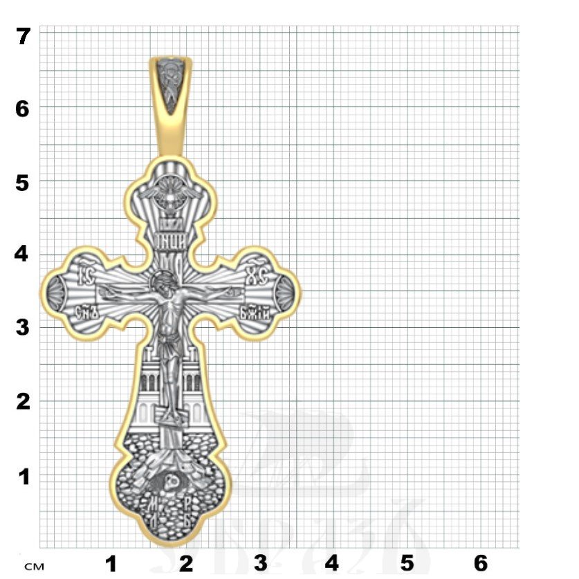 крест трилистник покров божией матери (большой), серебро 925 проба с золочением (арт. 17.064)